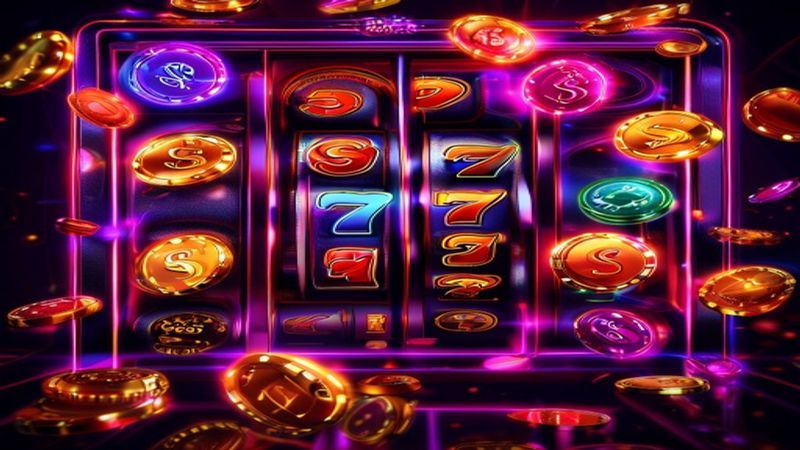 Màn hình game nổ hũ với các biểu tượng và vòng quay thưởng